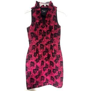 Just Taylor Sheath Dress Sz‎ 6 Wine Ruffle Black Floral Bodycon Christmas Party